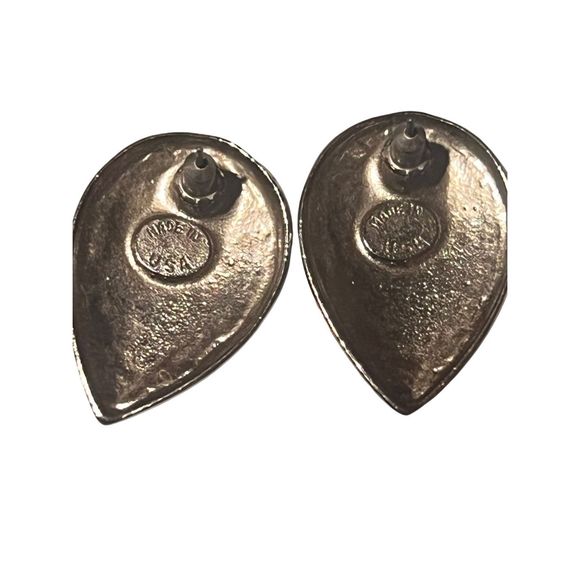 Vintage Tear Drop Swirled Green Enamel Post Back Women’s Earrings - Picture 4 of 4